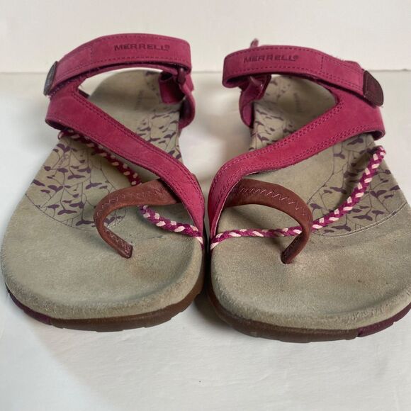 Merrell Siena Raspberry Toe Loop Sandals Women’s Size 9 Pink Suede Hook & Loop - Picture 5 of 9